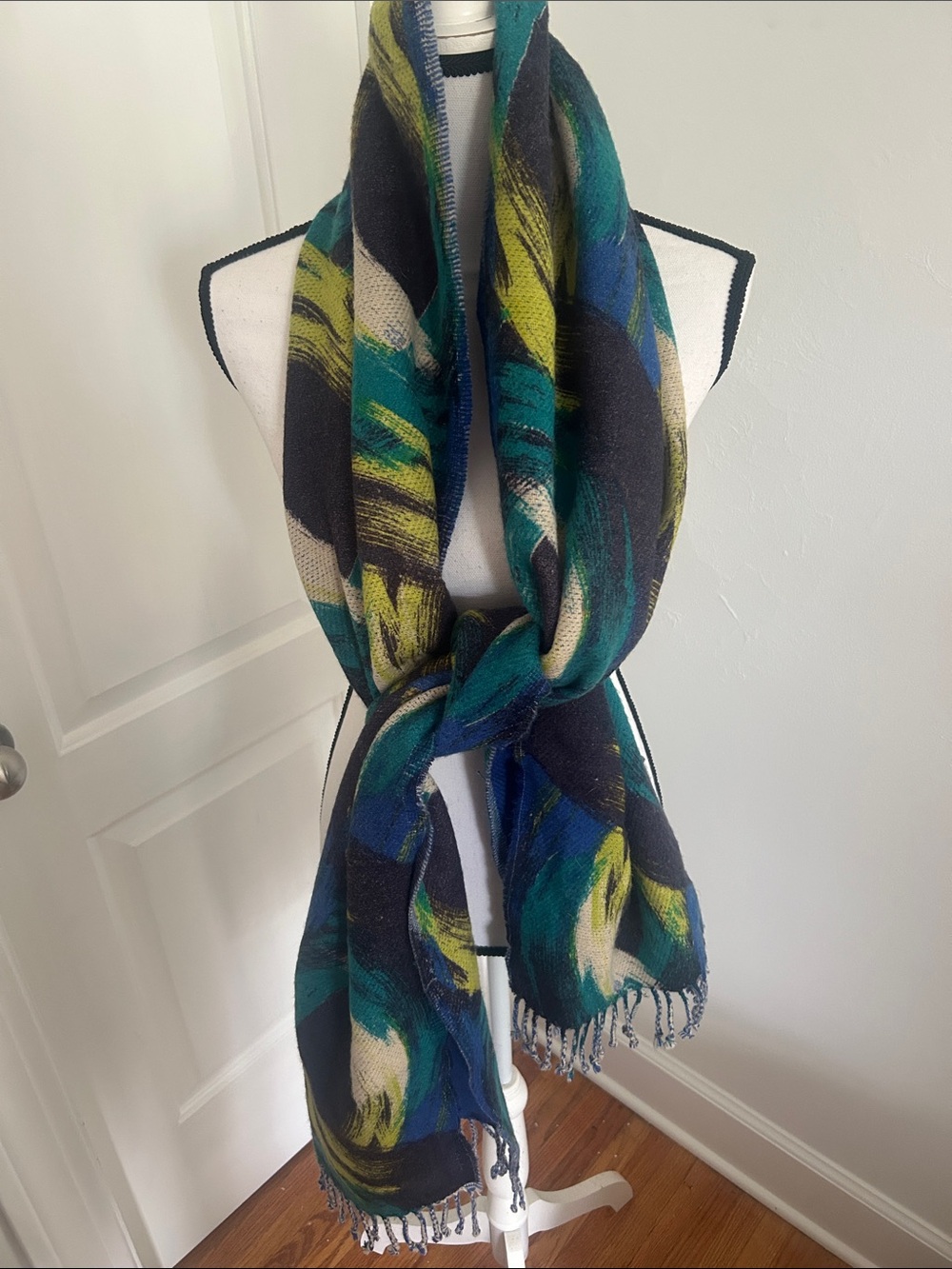 Cynthia Rowley Teal & Navy Abstract Pattern Scarf